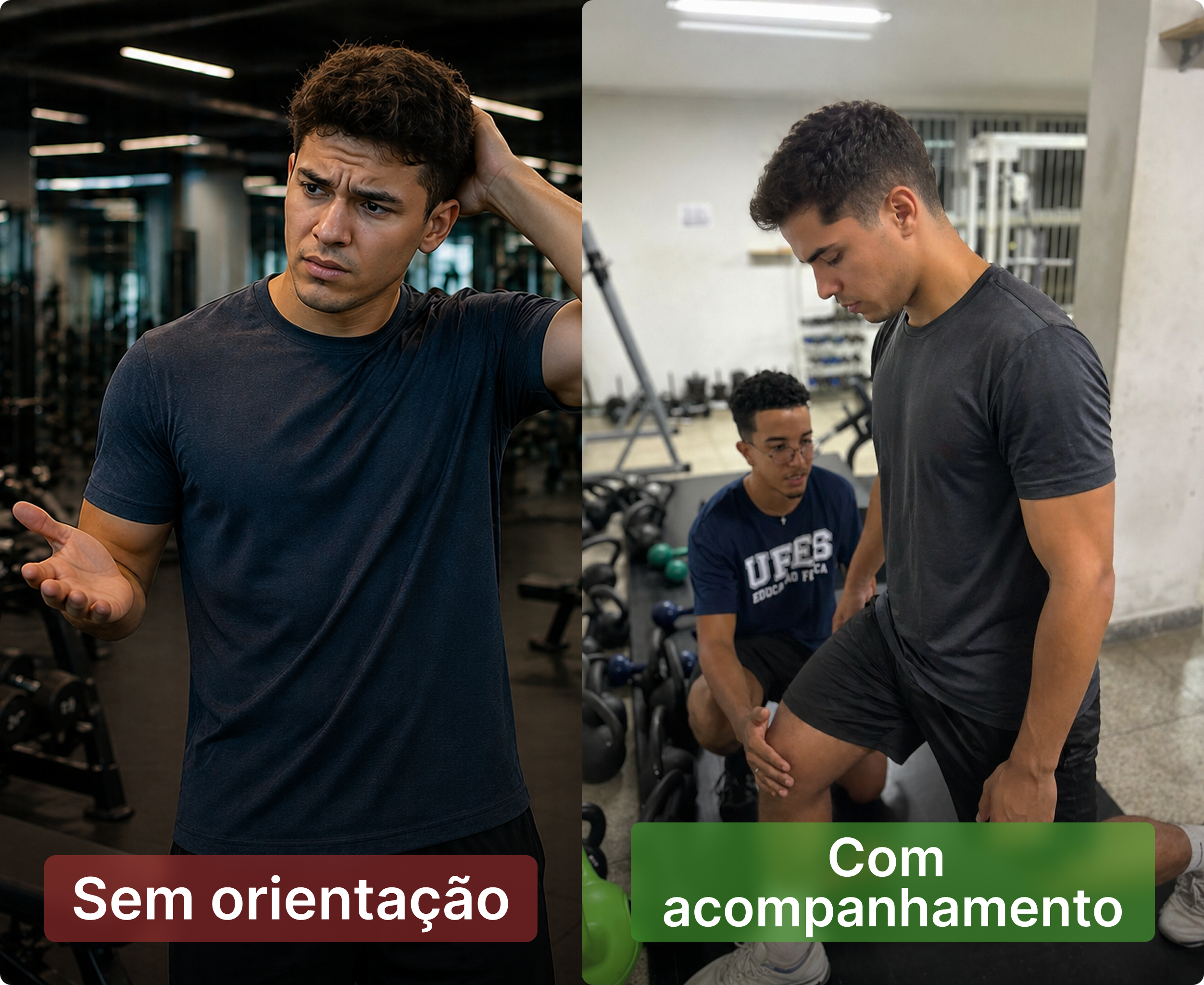 Personal trainer acompanhando aluno